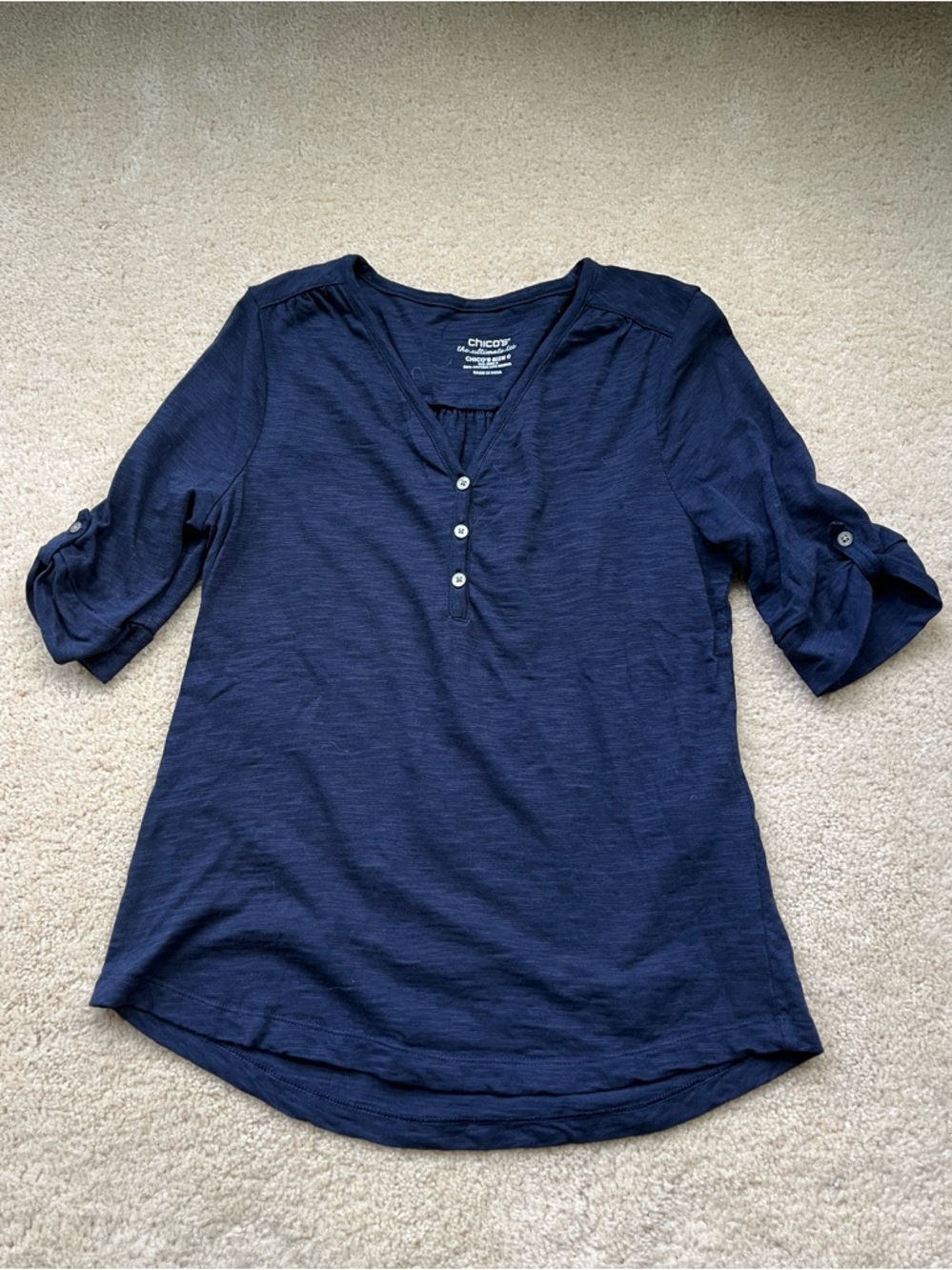 Chico’s Navy Blue Henley Ultimate Tee Shirt - Chico’s Size 0 (S) - VGUC